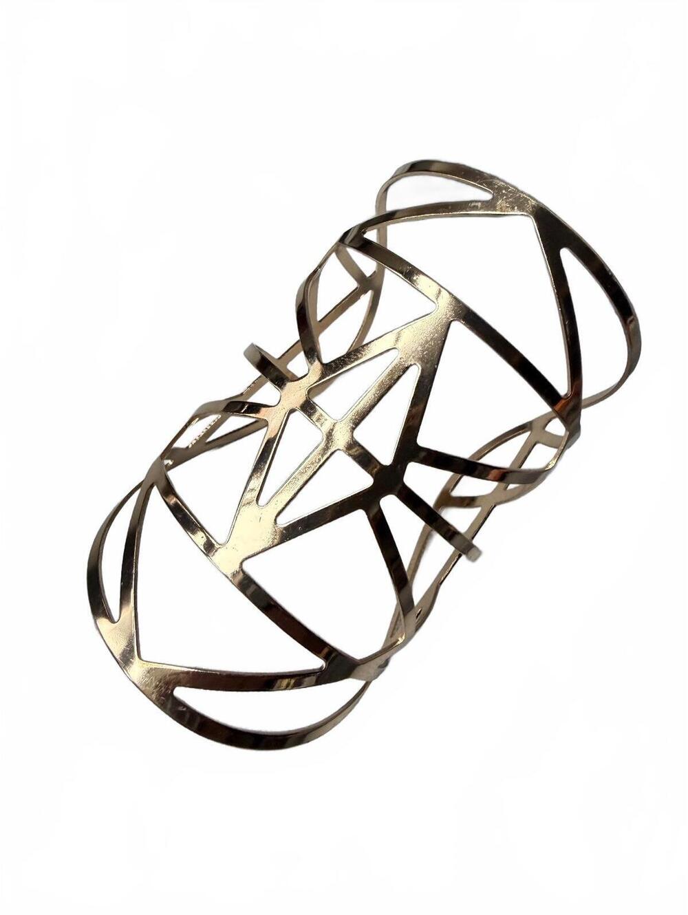 Modernist Gold Tone Architectural Wide Statement Cuff